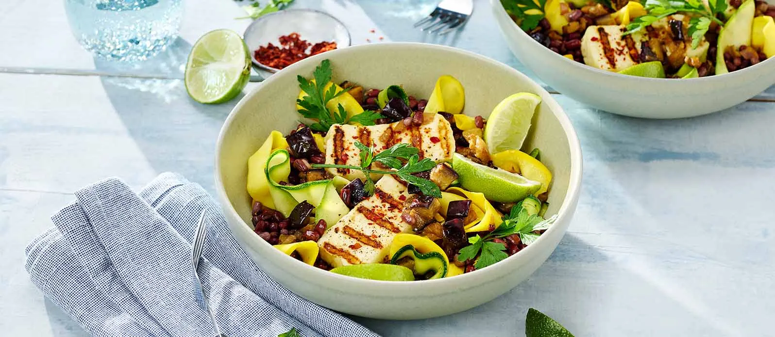 Insalata di zucchine, azuki e melanzane