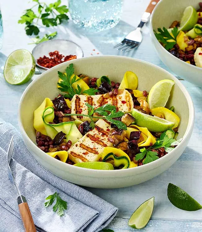 Insalata di zucchine, azuki e melanzane