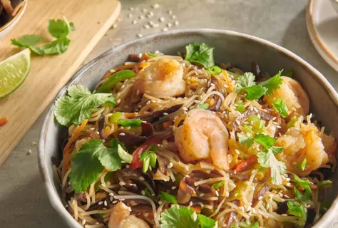 Gamberi in salsa Teriyaki con funghi Mun