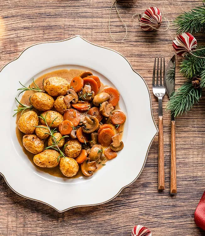 Stufato vegetariano di funghi e birra scura