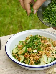 Insalata di cetrioli con noci e peperoncino