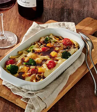 Sformato di maccheroni alle verdure con salsa di soia dolce