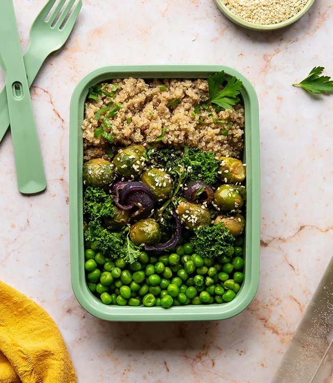 Verdure alla tahina e soia con quinoa