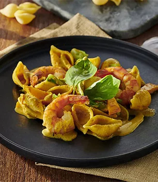 Conchiglie ai gamberi con salsa alla panna e al curry