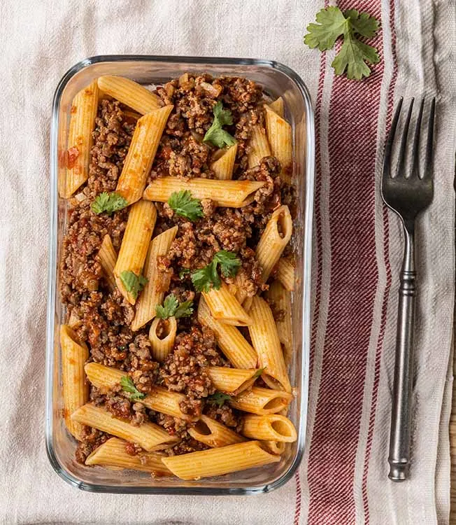Penne alla Bolognese con salsa di soia