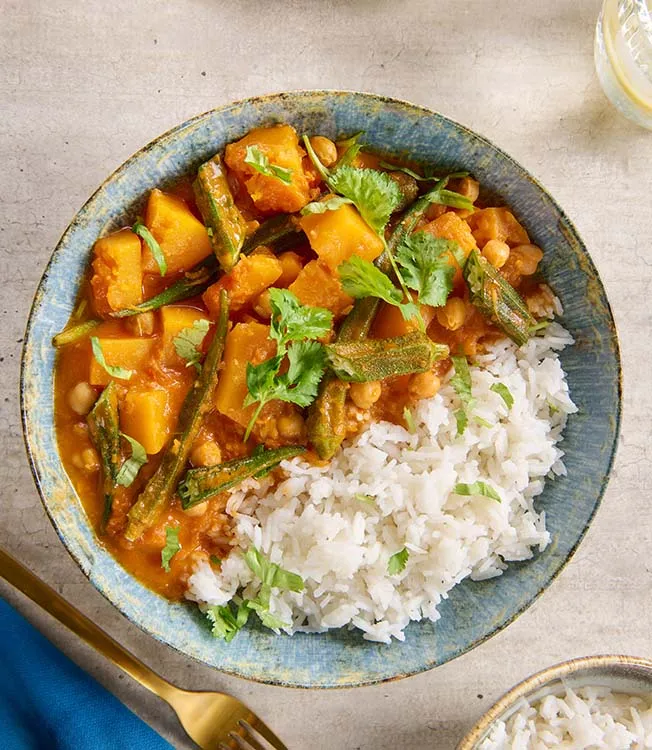 Ragù di zucca e okra con riso