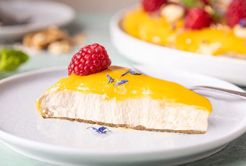 Cheesecake di tofu con mousse di mango