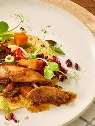 Tacos d'oca con salsa e zucca caramellata