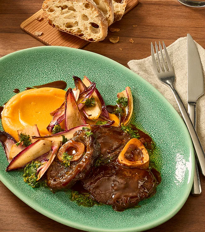 Ossobuco di cervo con purè di patate dolci