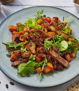 Insalata calda di pollo e zucca con Mirin